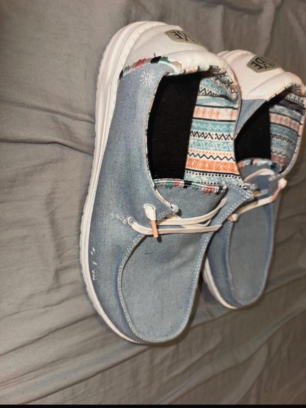 Hey Dude Light Blue Canvas Slip-On Sneakers with Patterned Lining